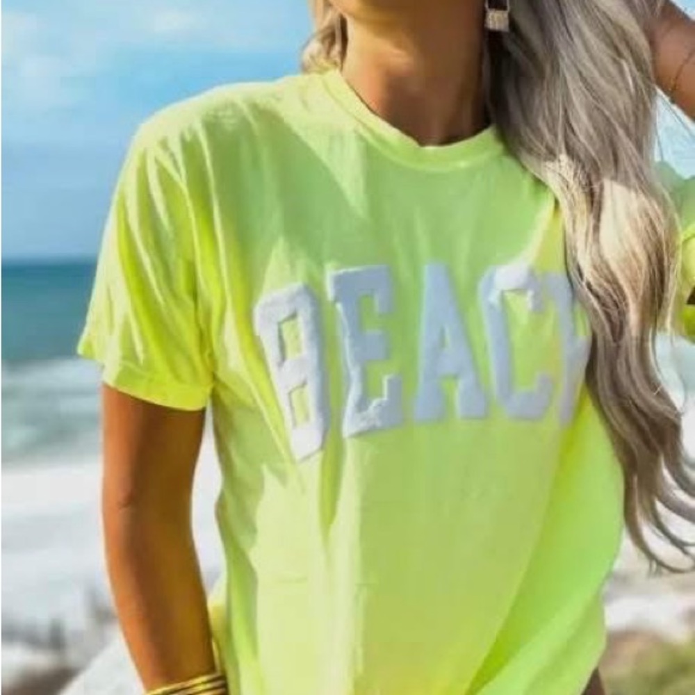 Neon Yellow 'BEACH' T-Shirt